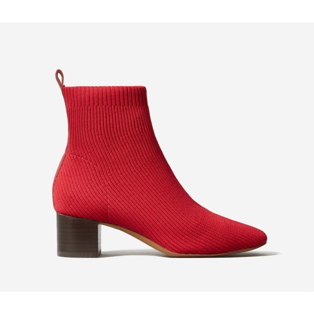 Everlane The Glove Boot Ribbed Knit Ankle Boots Red Block Heel Size 10.5